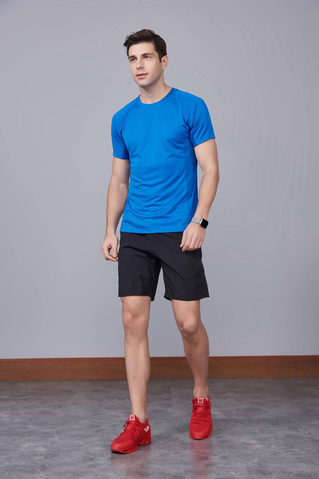 修身運動短袖 舒適透氣跑步訓練速干T恤-寶藍色